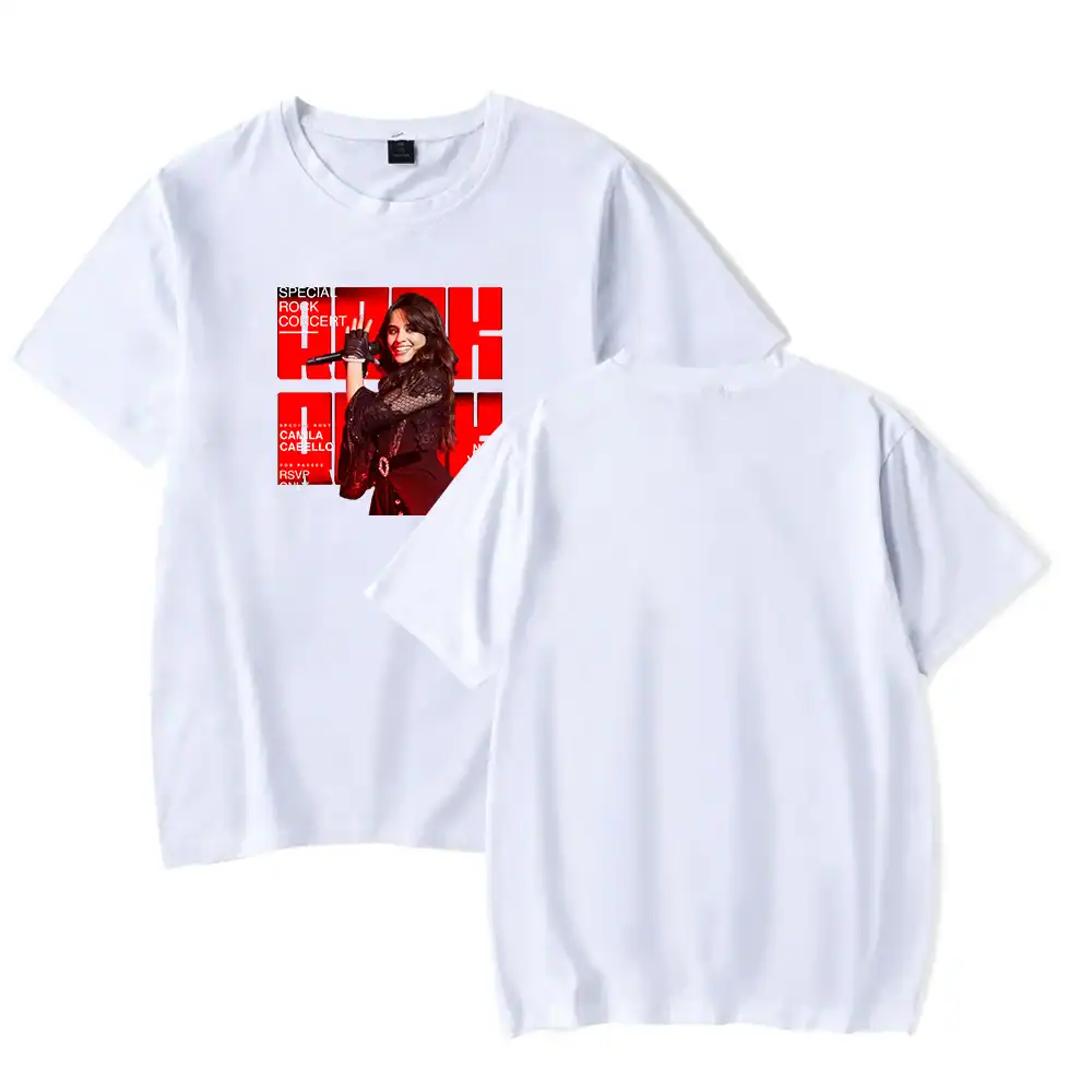 Camila cabello apparel merchandise t-shirt featuring her photo and concert graphics.