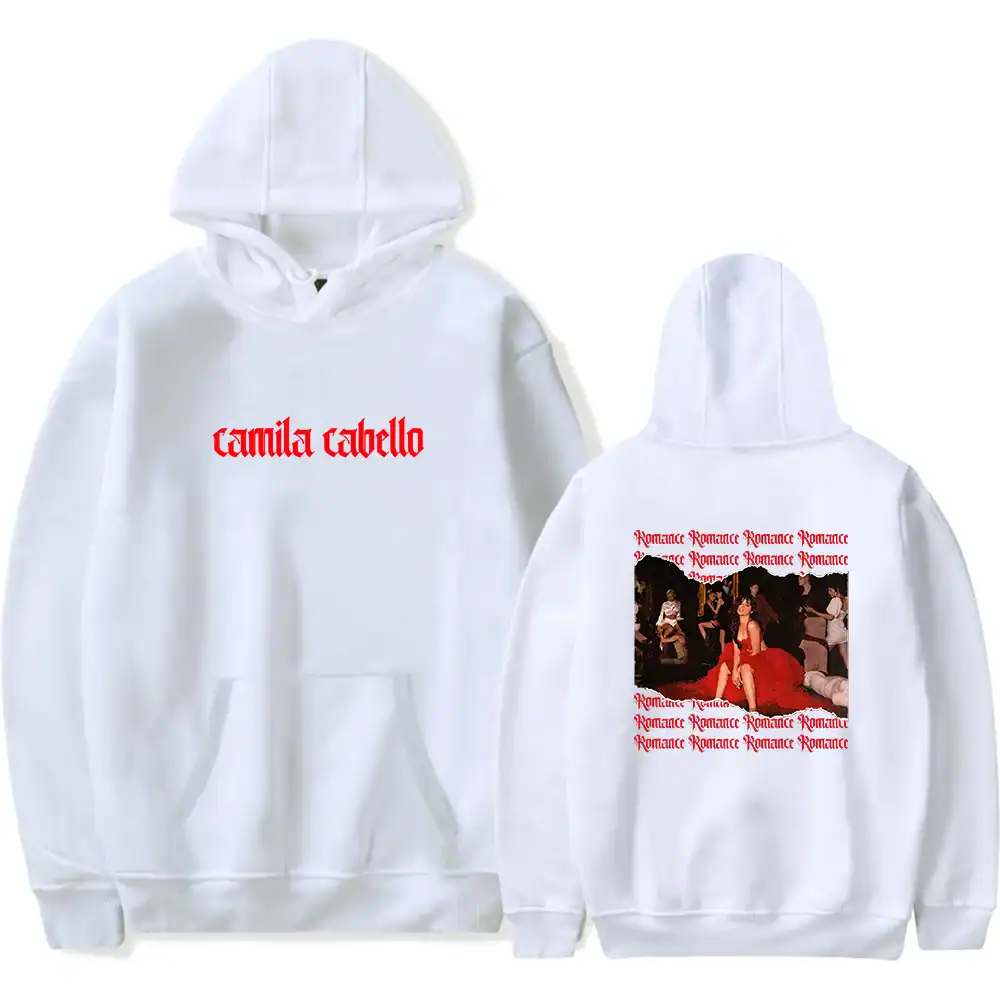 Camila Cabello outfit hoodie with red text and graphic print on back.