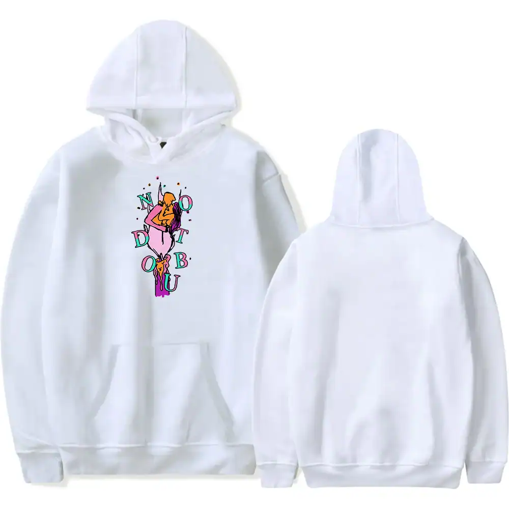 Pink, yellow, green, and blue graphic hoodie featuring a woman with "Not You" text.