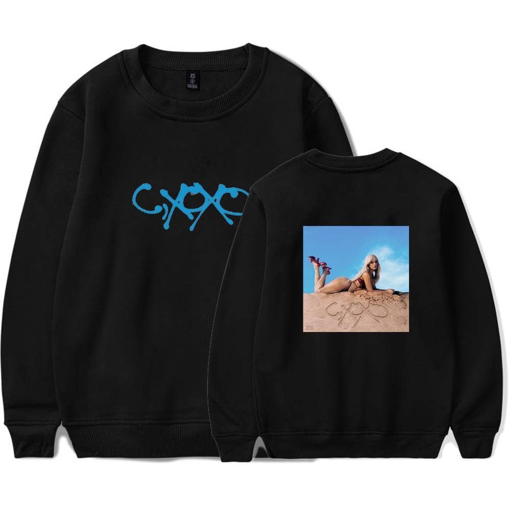 Black sweatshirt featuring Camila Cabello's logo on the front and a photo print on the back.